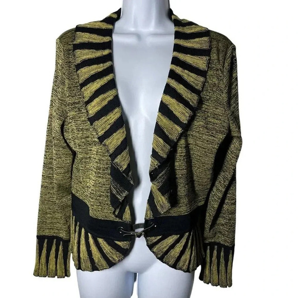 Ming Wang Blazer cardigan Jacket Womens size small ruffle collar black khaki - Picture 9 of 9